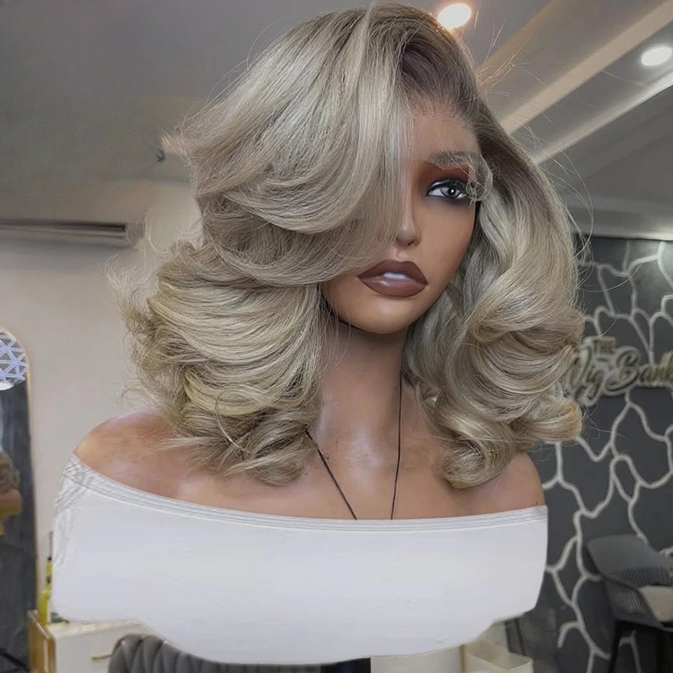 Perruque Bob Ombré Blond Cendr - Pre Parted 13X4 Lace Front Bob Wig avis et prix
