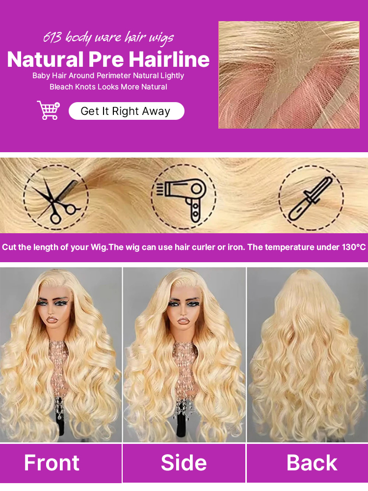 Perruque Lace Frontale 13x4 HD - 613 Blonde Body Wave Lace Front Wig avis et prix